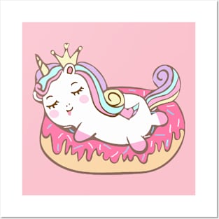 Cute Unicorn Lies On Donut Posters and Art